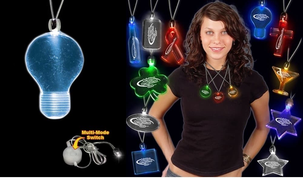 Custom Printed Light Bulb Shaped Light Up Necklace Pendant