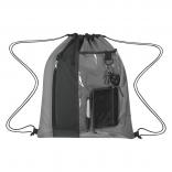 Polyester Drawstring Backpack with Clear and Front Zippered Pocket