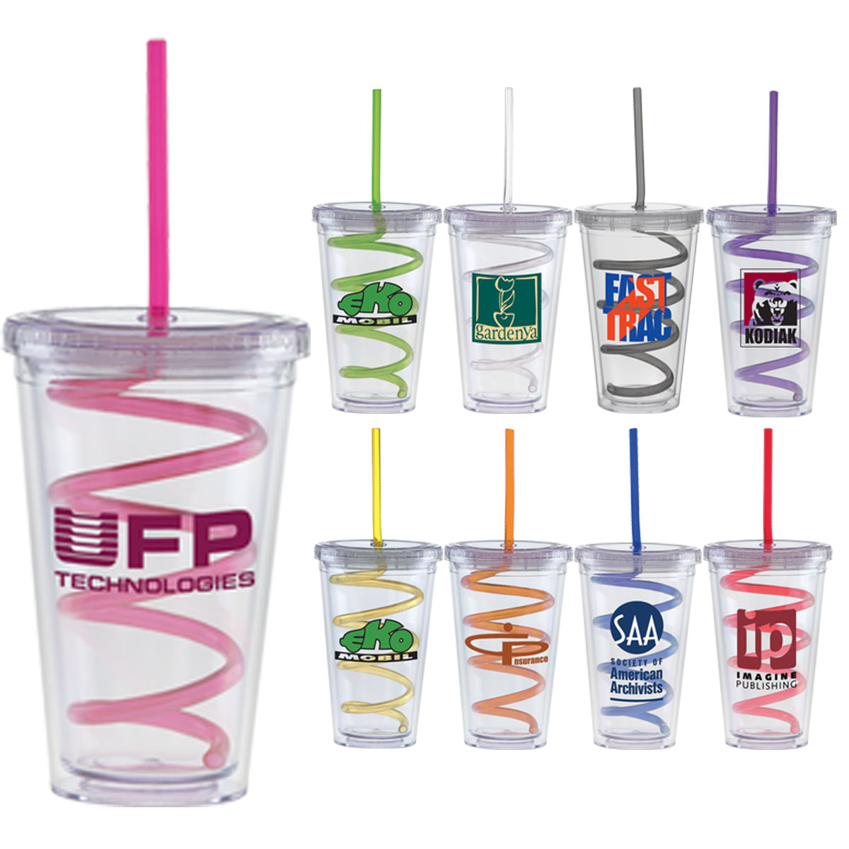 16 Oz. On-The-Go Cup with a Color Curly Straw