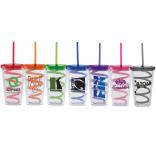 16 Oz. On-The-Go Cup with a Colored Lid and a Colored Curly Straw