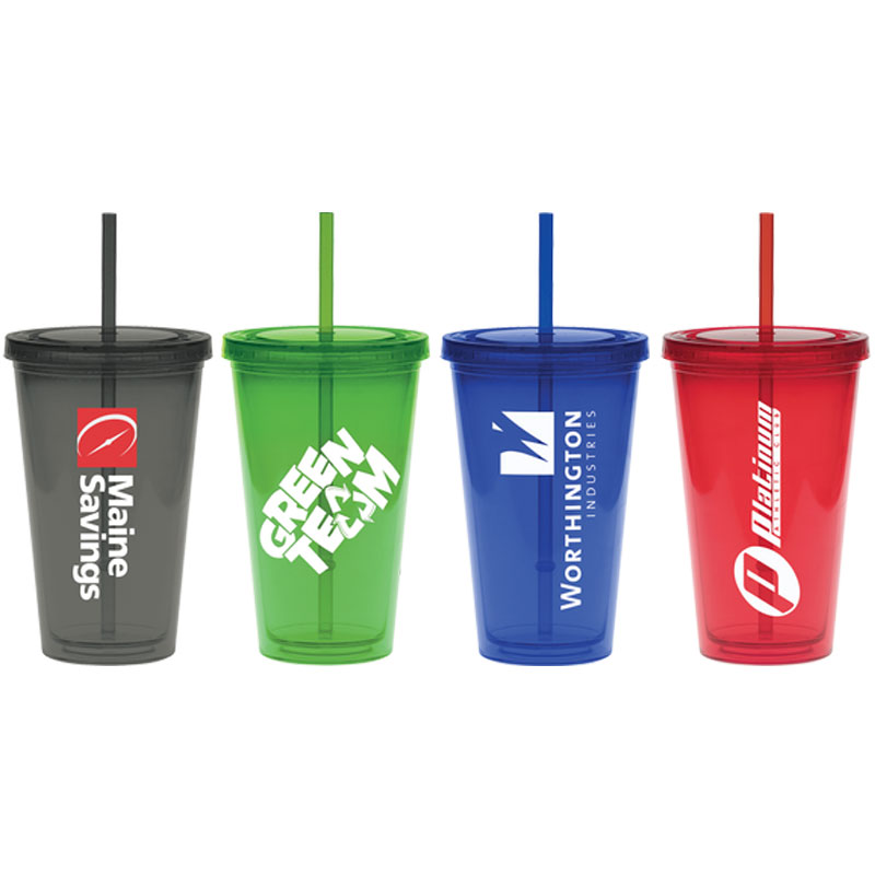 20 Oz. Large Colored On-The-Go Cup with Matching Lid and Straw