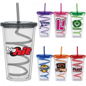 20 Oz. Large On-The-Go Cup with a Colored Lid and a Colored Curly Straw