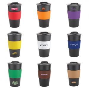 12 oz Cafe Ceramic Tumbler with Accent Silicone Sleeve