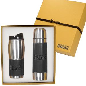 Leeman New York Leather Stainless Steel Thermos and Travel Tumbler Set