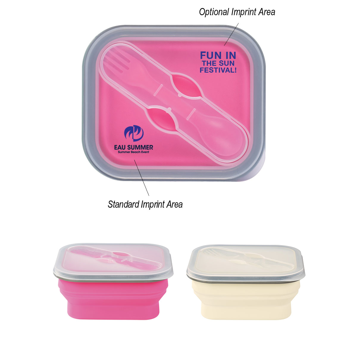 Custom Imprinted Collapsible Food Container With Spoon/Fork