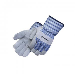 Blue Striped Jersey Foam Line Split Cowhide Work Gloves