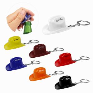 Mini Plastic Cowboy Hat Bottle Opener Key Tag 