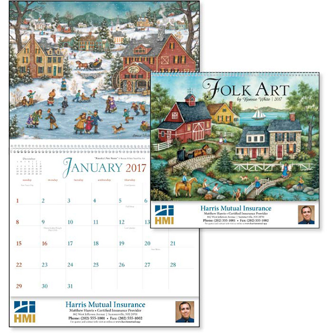Folk Art Wall Calendar with Logo