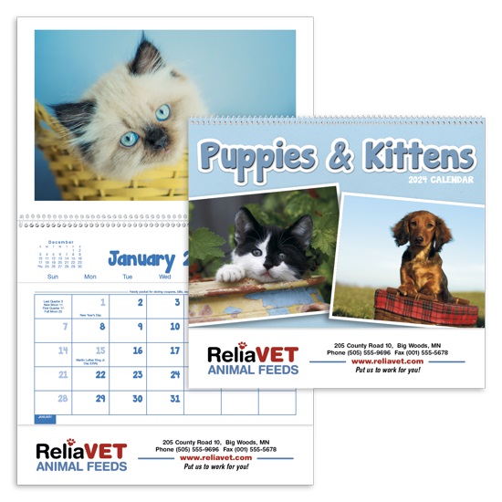 Puppies &amp; Kittens Wall Calendar with Storage Pocket