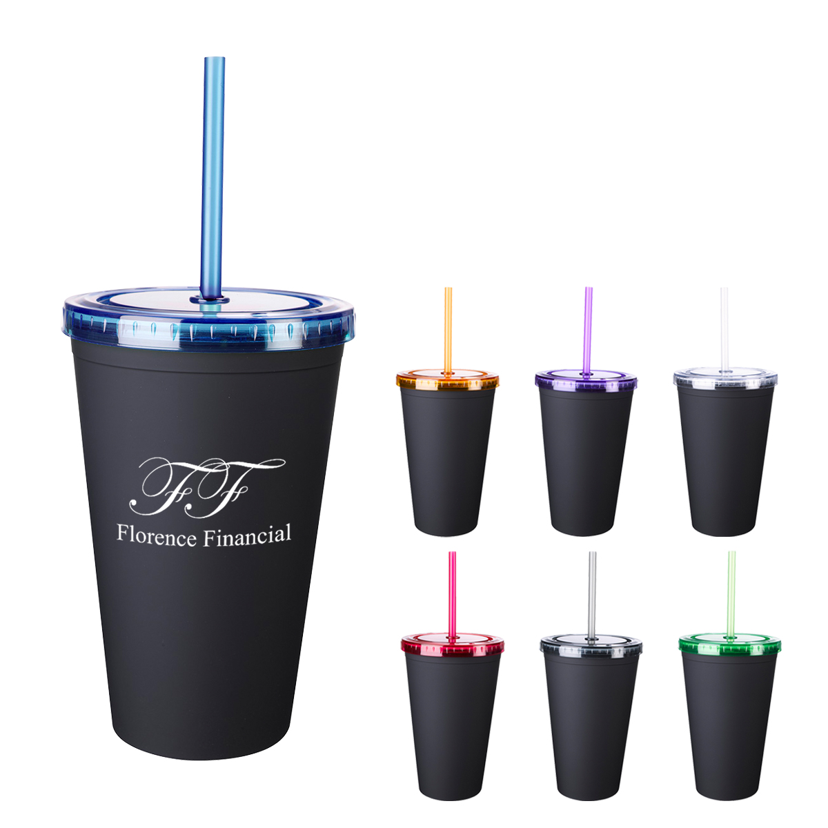 Promotional Matte Black 16 Oz. Tumbler with Straw