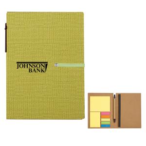 Woven Notebook with Pen and Sticky Notes