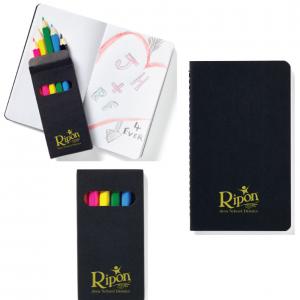 Mini Black Notebook And 6-Color Pencil Set