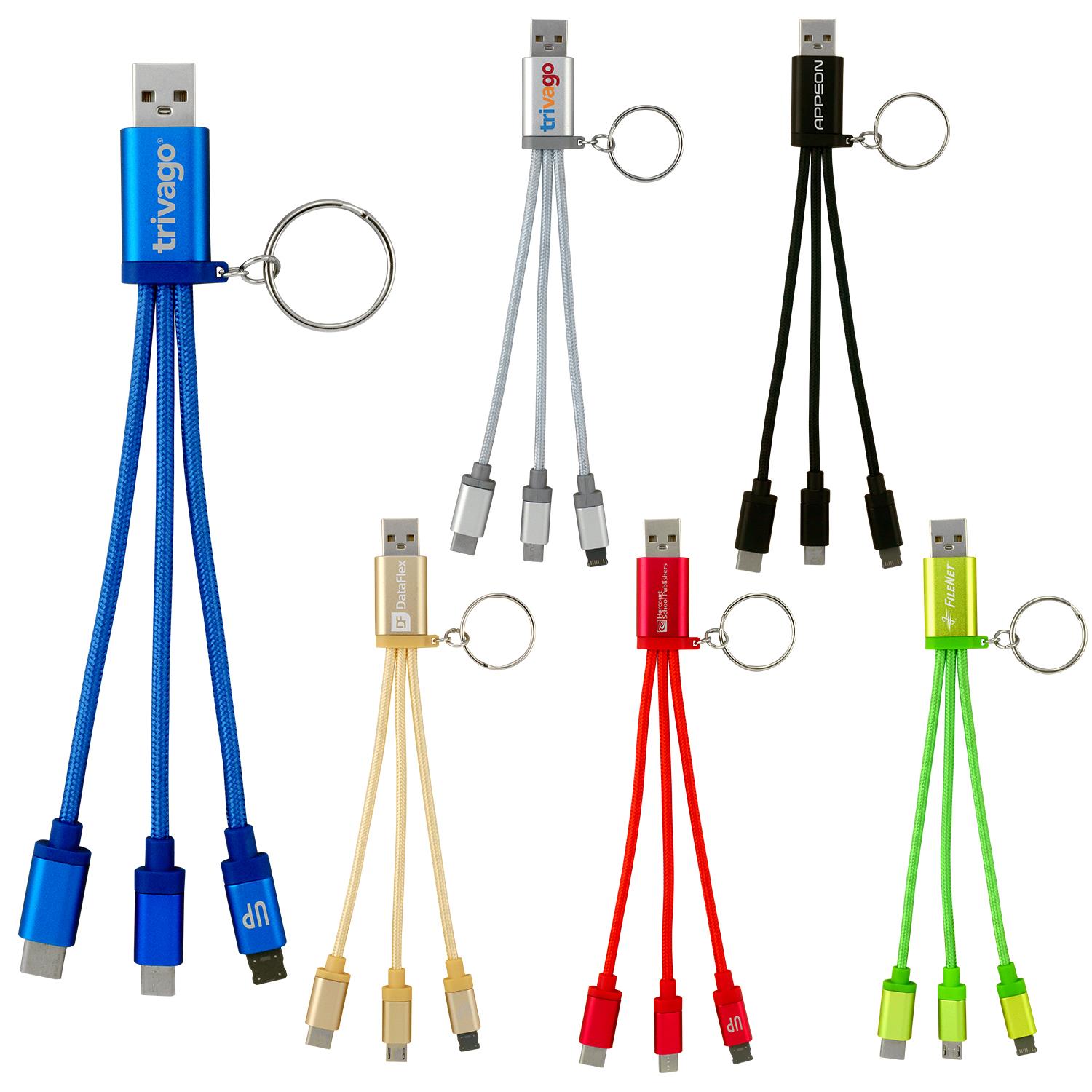 Metallic 3-in-1 Keychain Cable with Type C USB