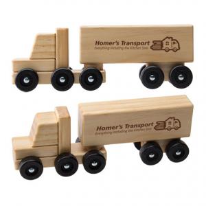 Wooden Semi Truck with Rolling Wheels 
