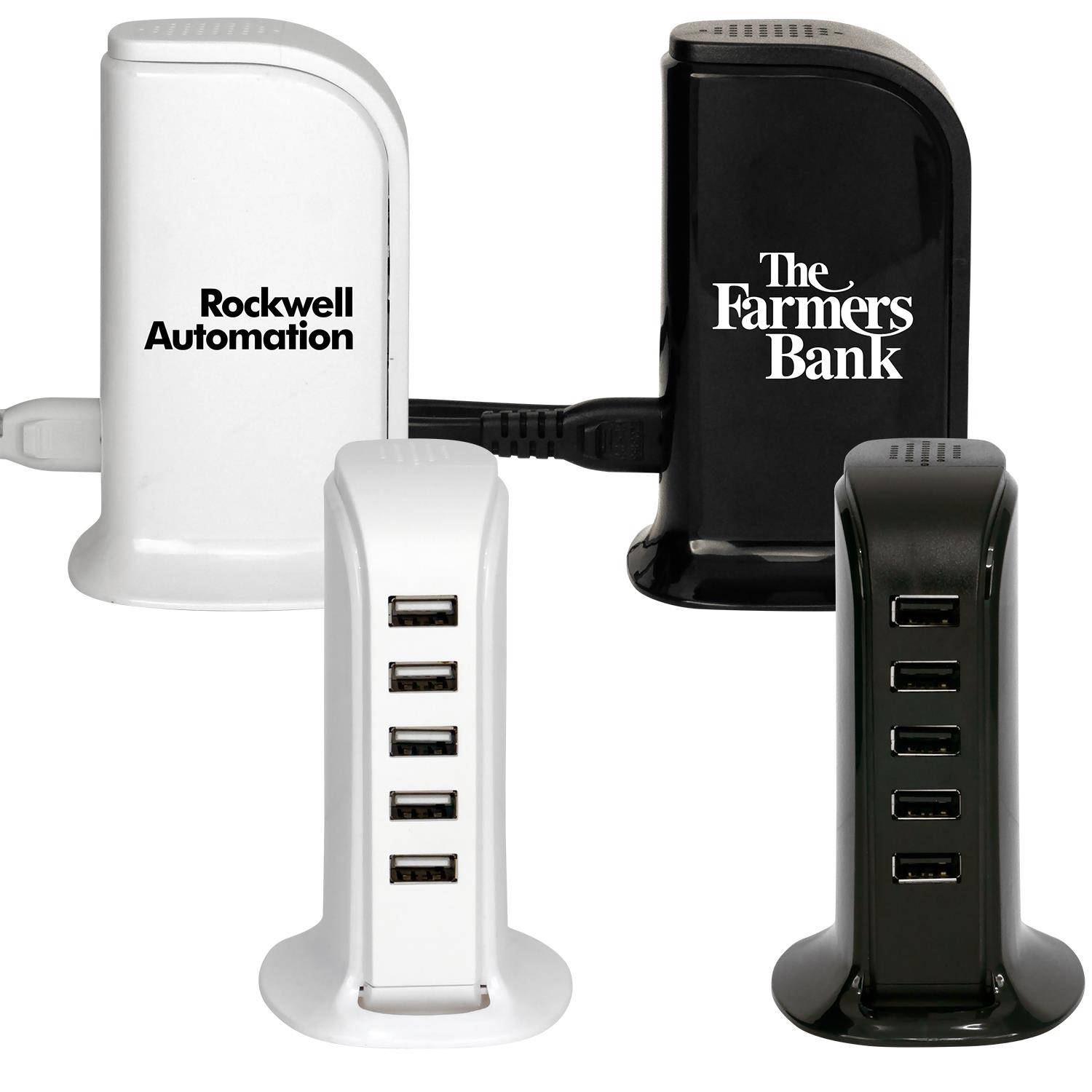 5 Port USB Charging Tower with Logo