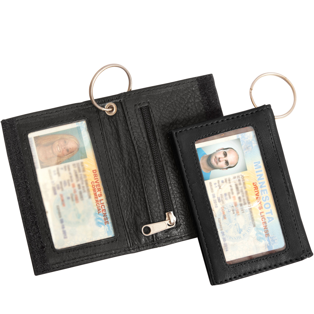 Leather Wallet ID Holder/Keychain with Logo