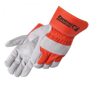 Cowhide Work Gloves Orange with Canvas Back