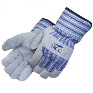 Blue Cowhide Work Gloves with Black and White Stripes