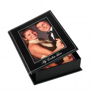 Black Photo Memory Box with White Stitching 4 x 6 