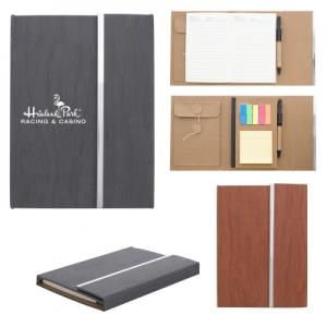5&quot; x 7&quot; Woodgrain Padfolio with Sticky Notes and Flags