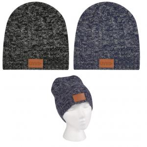 Warm Knit Beanie with Leather Tag