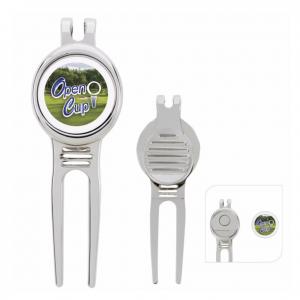 Golfers Divot Tool with Magnetic Ball Marker and Belt Clip