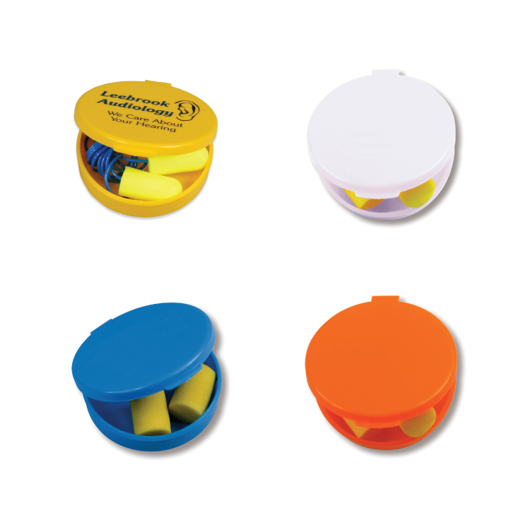 Corded Ear Plugs in Round Travel Case