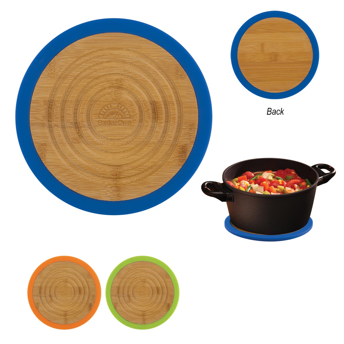 Round Bamboo and Silicone Trivet