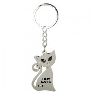 Metal Cat Keychain with Crystal Eyes