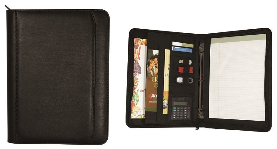 Promotional Deluxe Zipper Padfolio with 1&quot; 3 Ring Binder/ Calculator