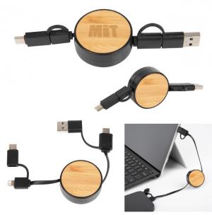 Retractable Bamboo 3-in-1 Charging Cable
