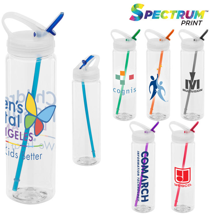 Personalized Water Bottles 32oz with Flip-Top Lid and Straw