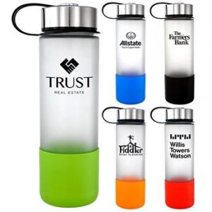 22 oz. Frosted Glass Grip Bottle with Metal Lanyard Lid