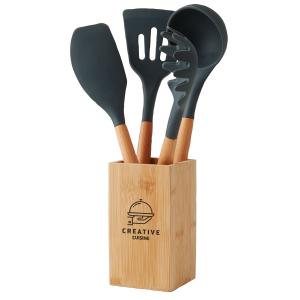 5-Piece Bamboo and Silicone Kitchen Utensil Set