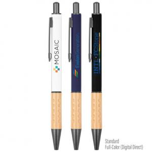 Gunmetal Click-Action Ballpoint Pen with Bamboo Accent