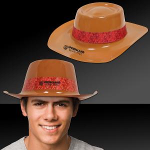 Brown Plastic Cowboy Hat with Red Paisley Band