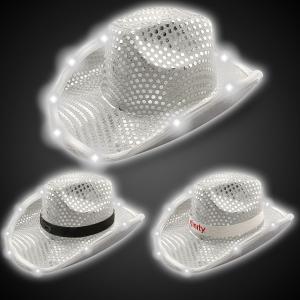 Silver LED Sequin Cowboy Hat with Imprinted Band