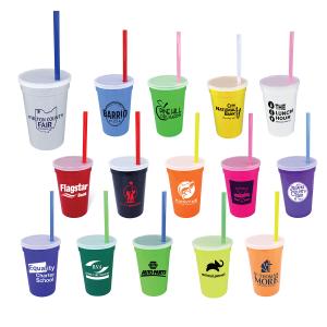 17 oz. Smooth Stadium Cup with Straw and Lid