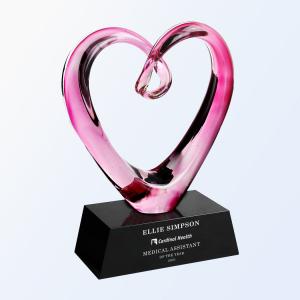 Glass Pink Heart Award with Black Base