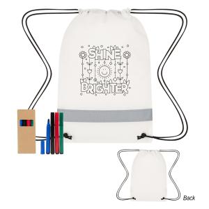 Reflective Coloring Drawstring Bag with 4 Piece Marker Set