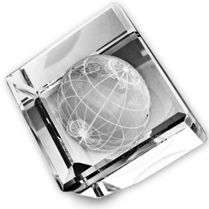Standing Crystal Cube with 3D Globe