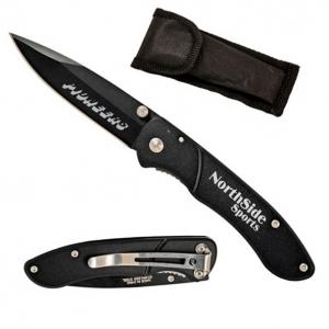 Sleek Black Stainless Steel Pocket Knife 