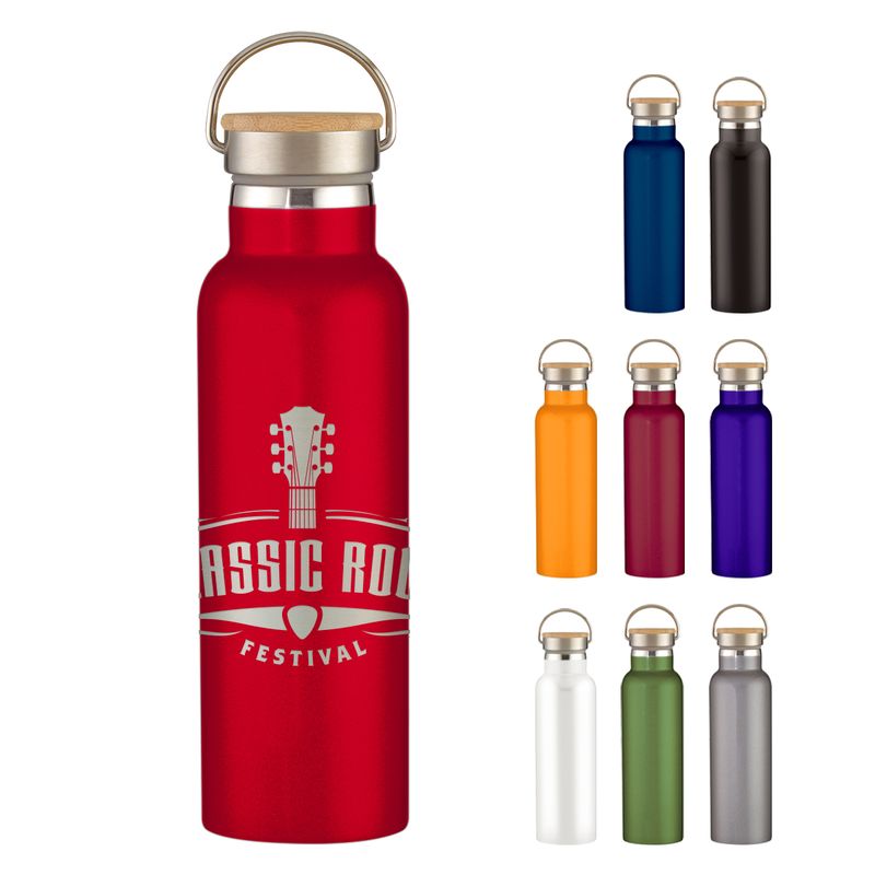 21 Oz. Full Laser Stainless Steel Bottle with Bamboo Lid