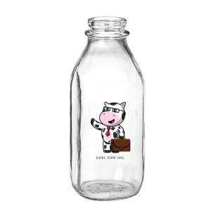 Full Color 1 Quart Glass Milk Bottle 