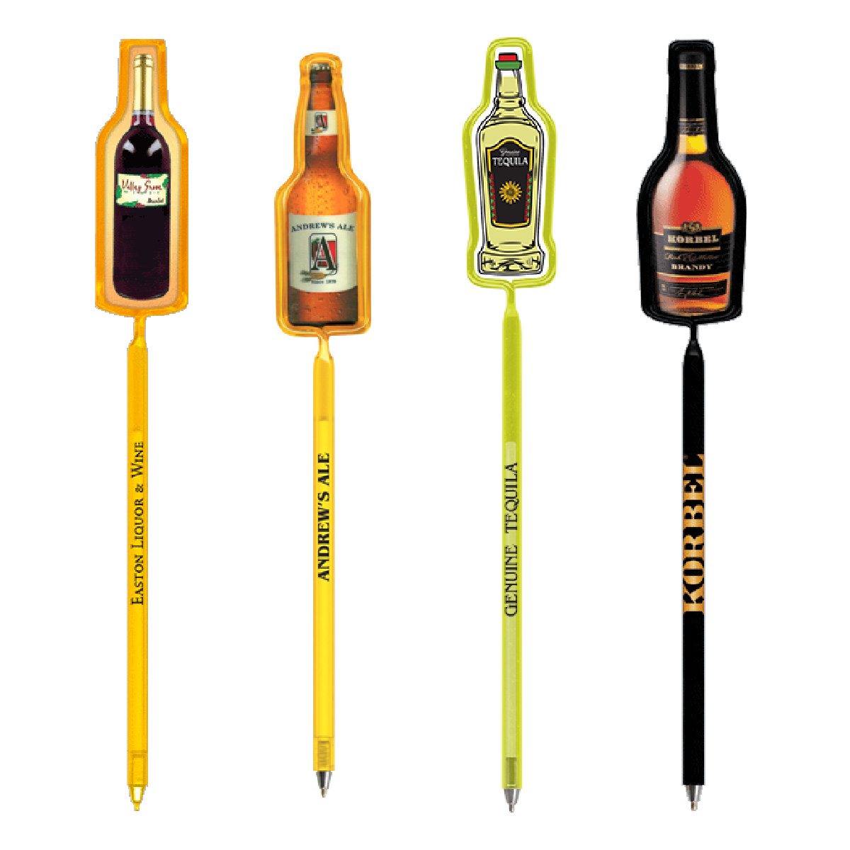 Promotional Beer, Wine and Liquor Bottle Shaped Bent Pens
