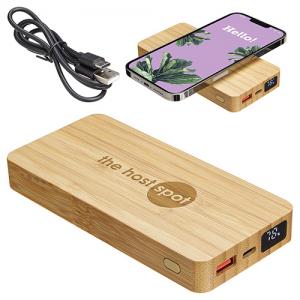 10,000mAh Bamboo Power Bank with 10W Wireless Charger 