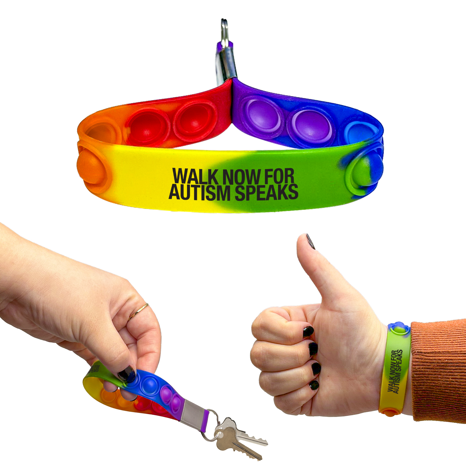 Rainbow Fidget Popper Key Chain