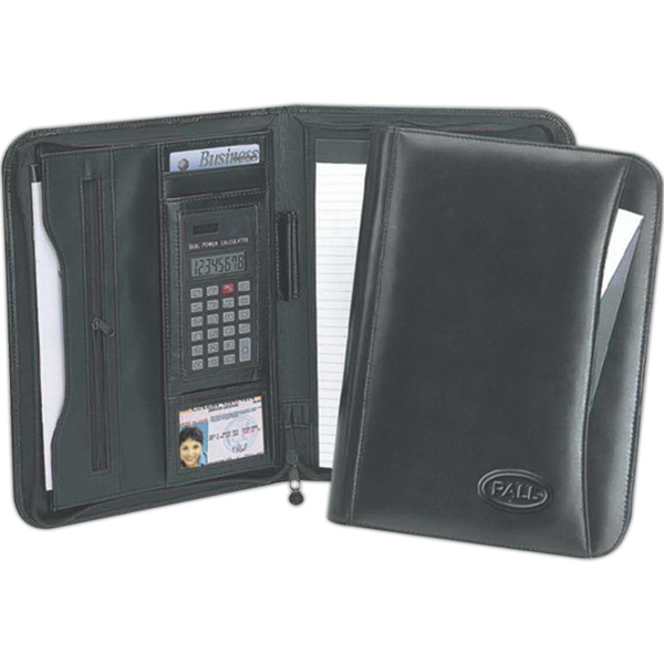 Expandalbe  Leather Zip Padfolio with Calculator