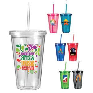 Digital Full Color 16 oz. Double Wall Tumbler Straw