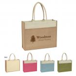 Jute Tote Bag with Cotton Handles and Front Pocket